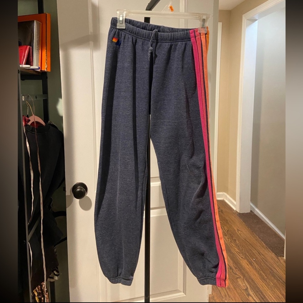 Aviator Nation Blue/Grey Neon Stripe Sweatpants Small